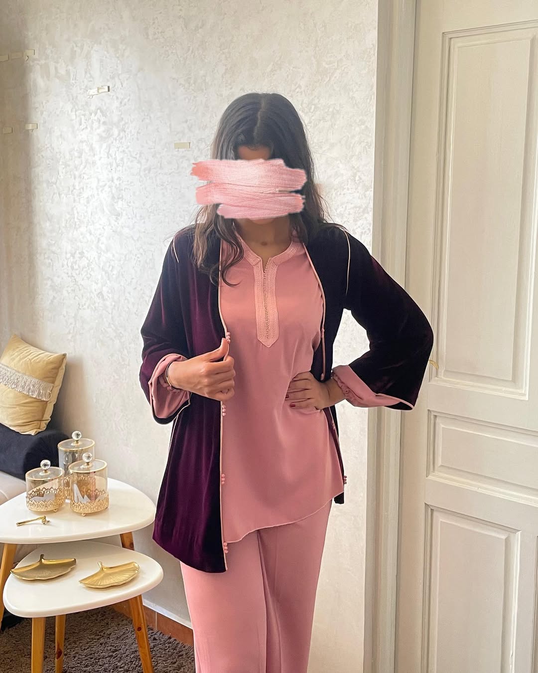 Ensemble rose 3 pièces avec ceinture